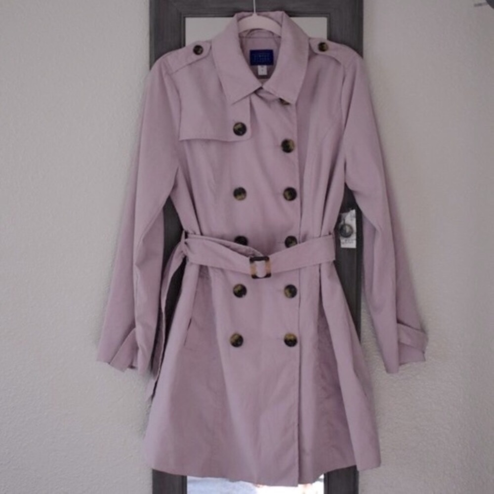 Simply Styled Double Breasted Lavender/Lilac Belted Trench Coat SZ M